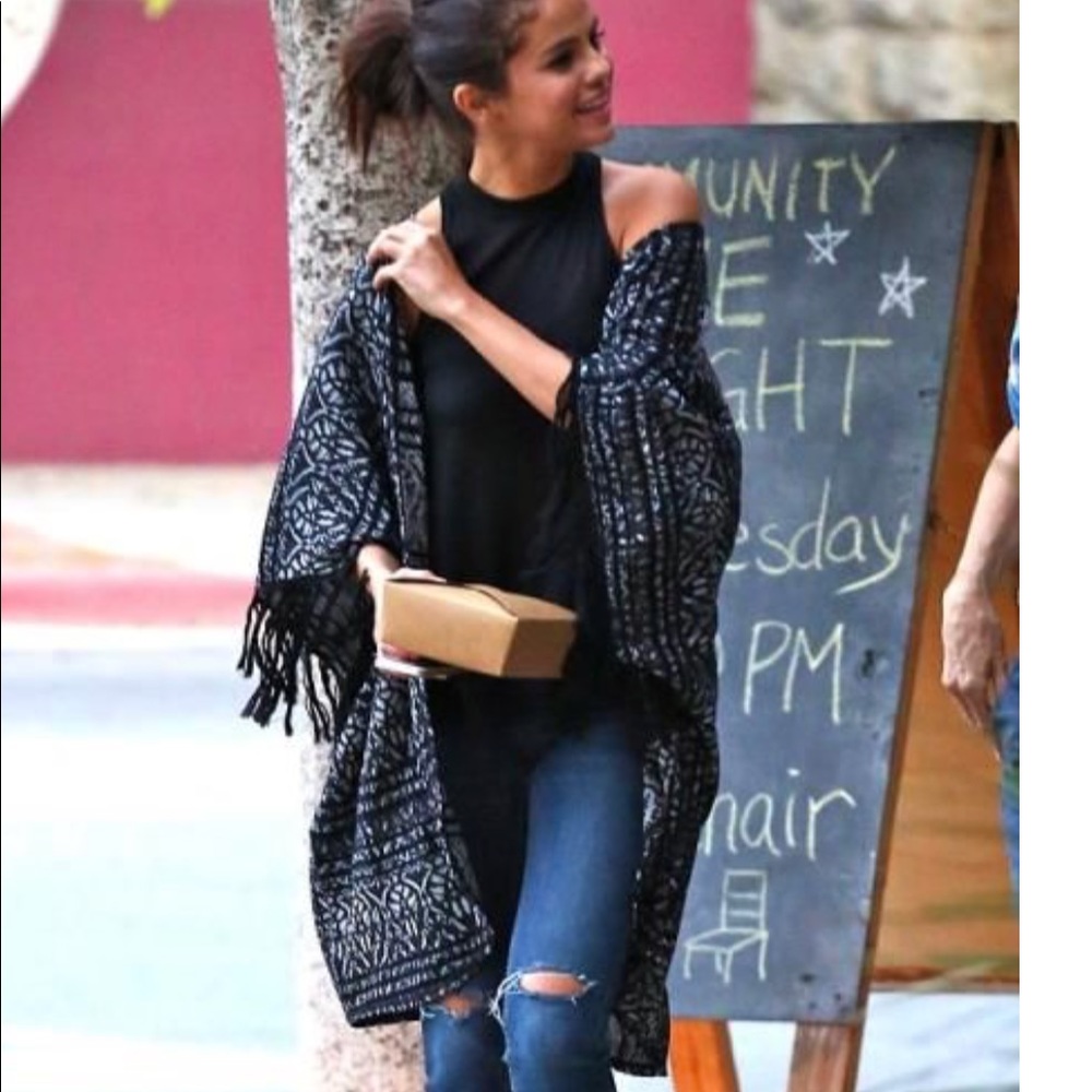 Free People black fringe kimono/sweater M/L
